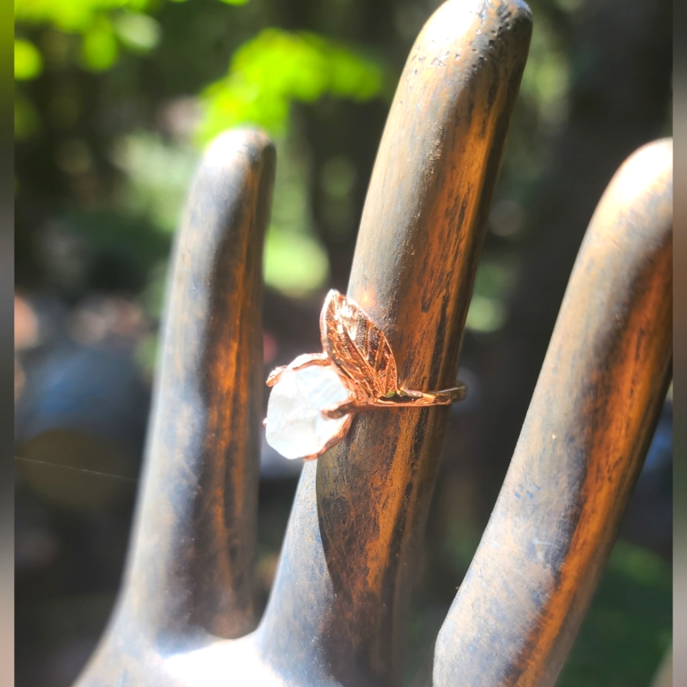 Aquamarine RAW 4k nugget sterling & 24k Rosegold ring sz6.5 - Picture 1 of 7
